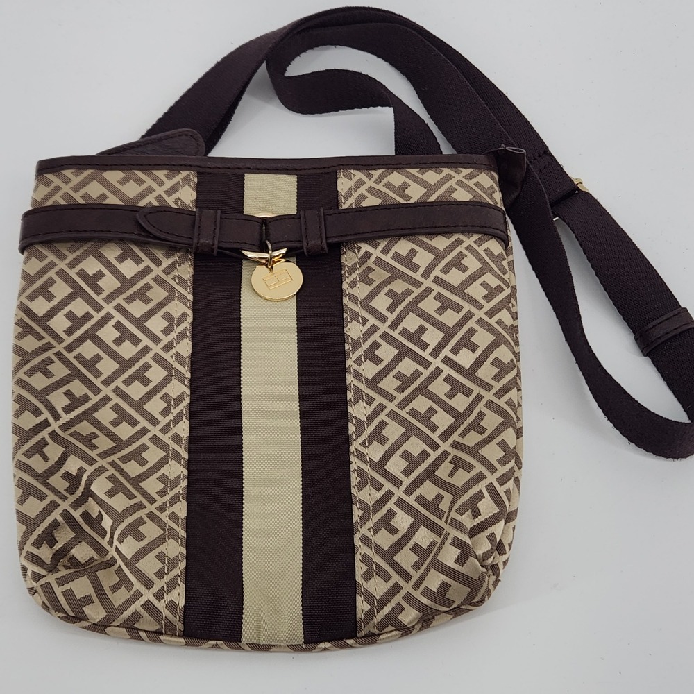 Tommy Hilfiger Crossbody Bag Brown Tan Logo Small Shoulder Purse